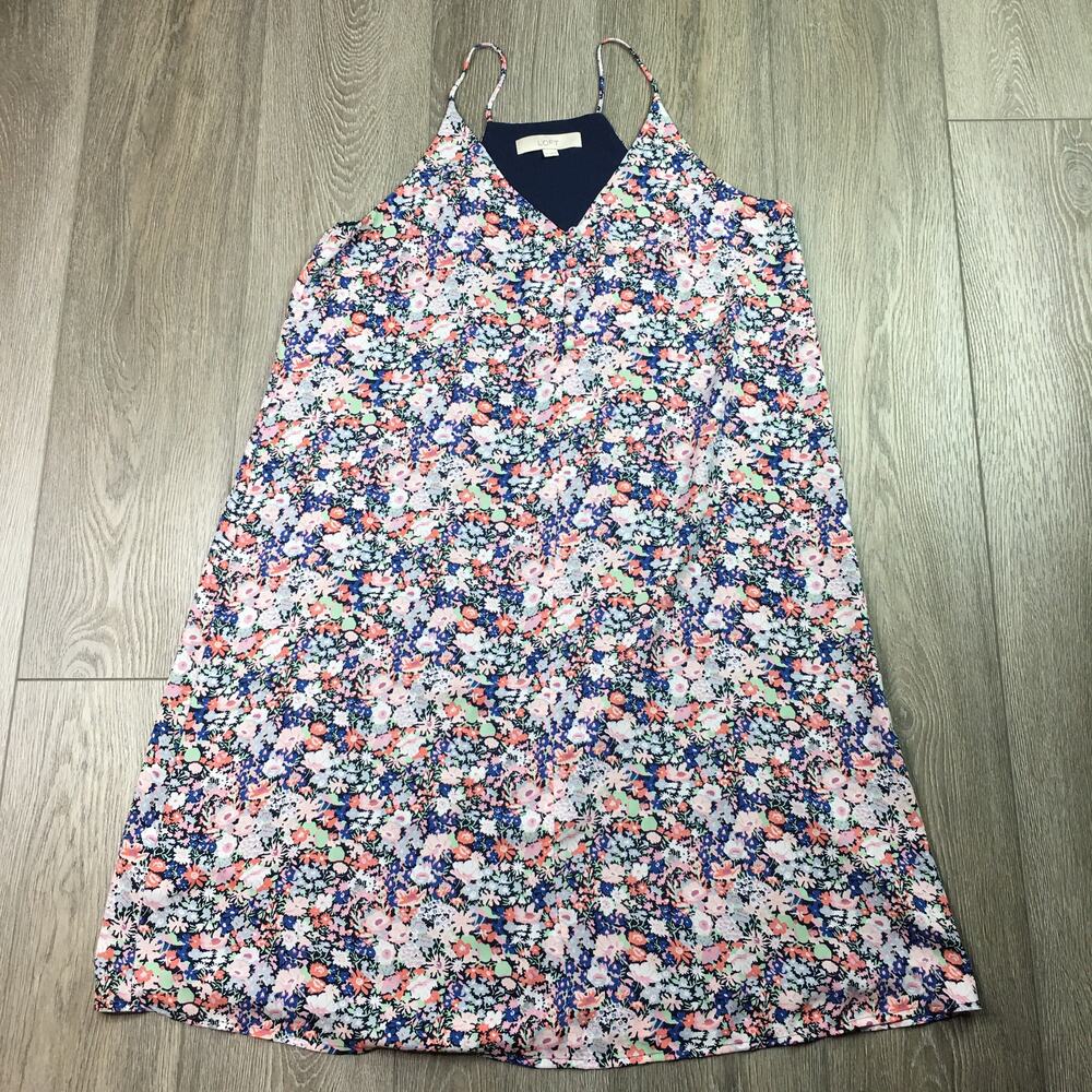 Loft Floral V-Neck Spaghetti Strap Button Front Mini Shift Dress‎ Multi Medium